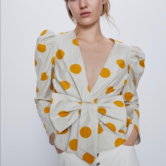 Yellow polka dot top zara Clearance